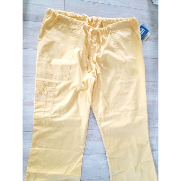 Cherokee Workwear L Yellow Scrub Pants Unisex Drawstring Waist Pockets NWT - Picture 3 of 6
